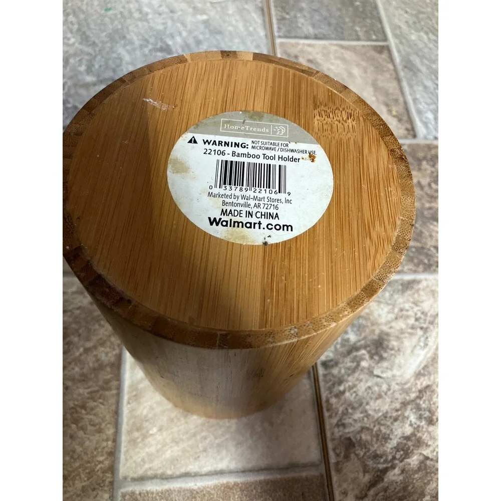 HomeTrends Bamboo Utensil Tool Holder Natural Wood Kitchen Crock 22106 7 Inch